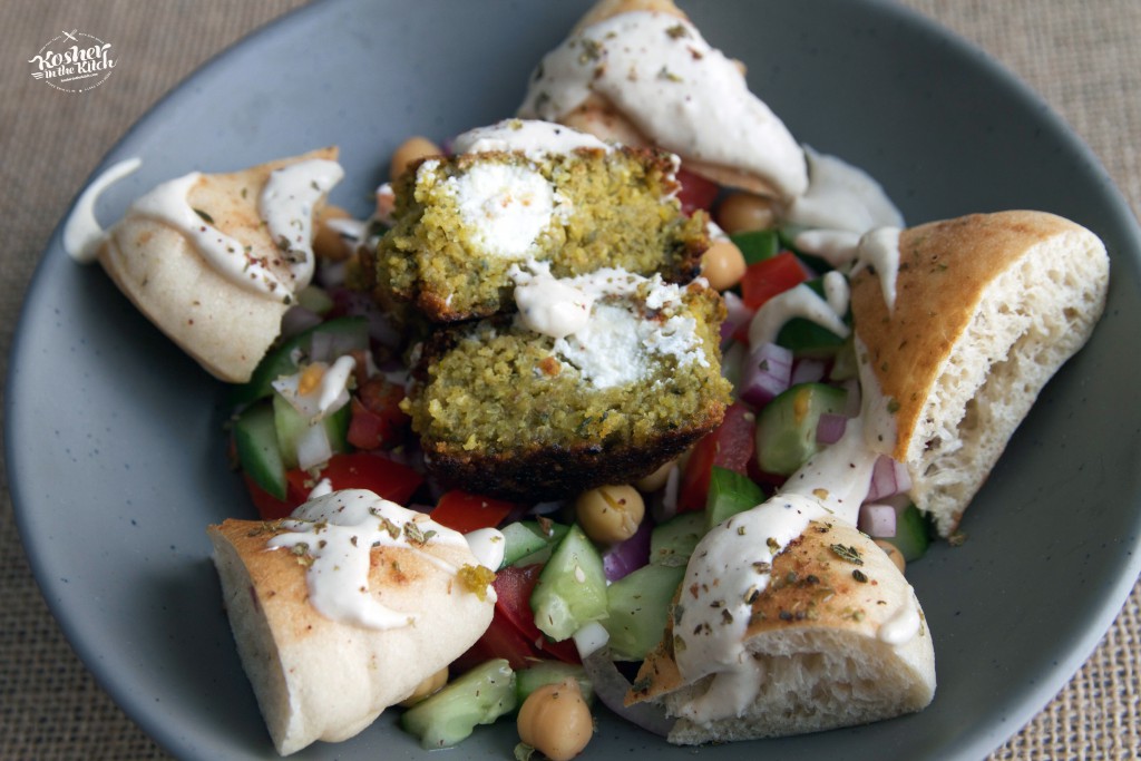 Falafel balls stuffed with goat cheese