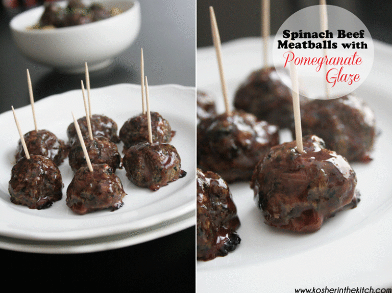 Spinach Beef Meatballs with Pomegranate Glaze Kosher In The Kitch!