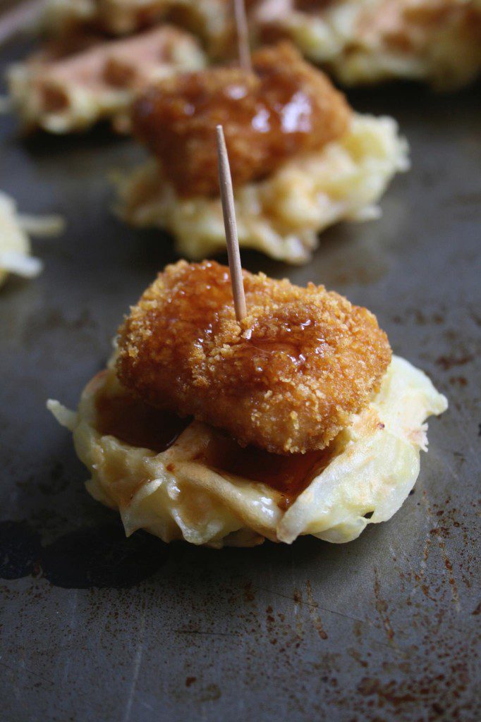 Waffle Latkes with Crispy Oven Fried Chicken