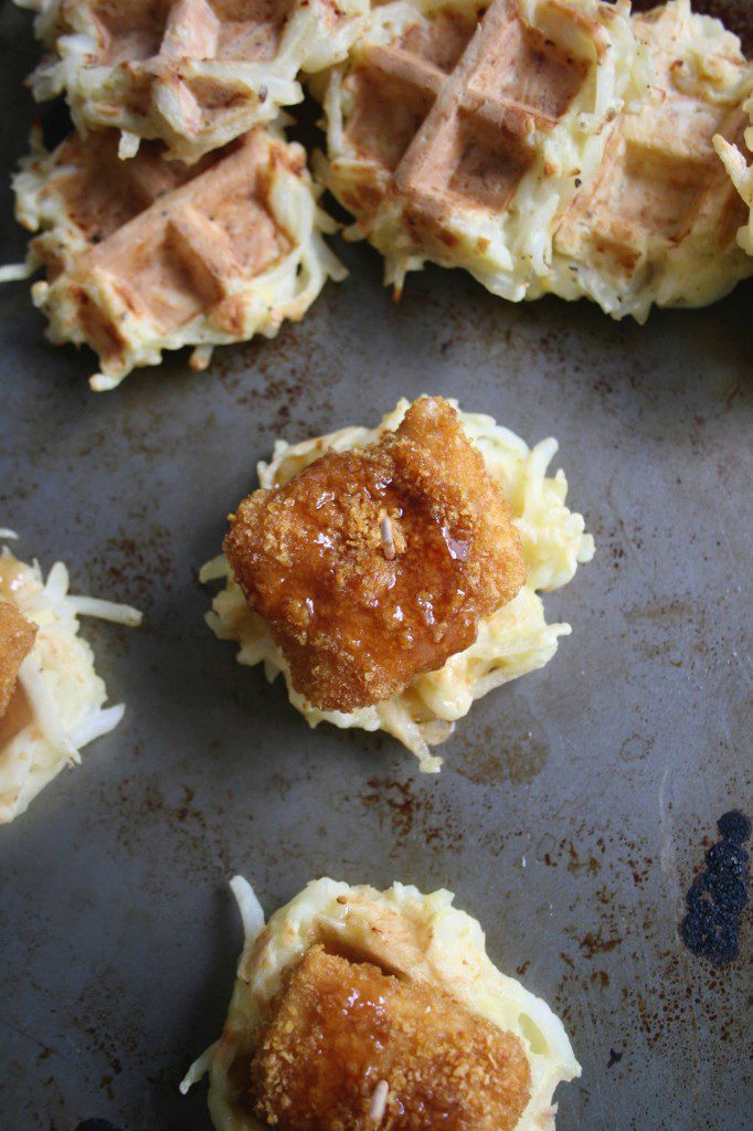 Waffle Latkes with Crispy Oven Fried Chicken