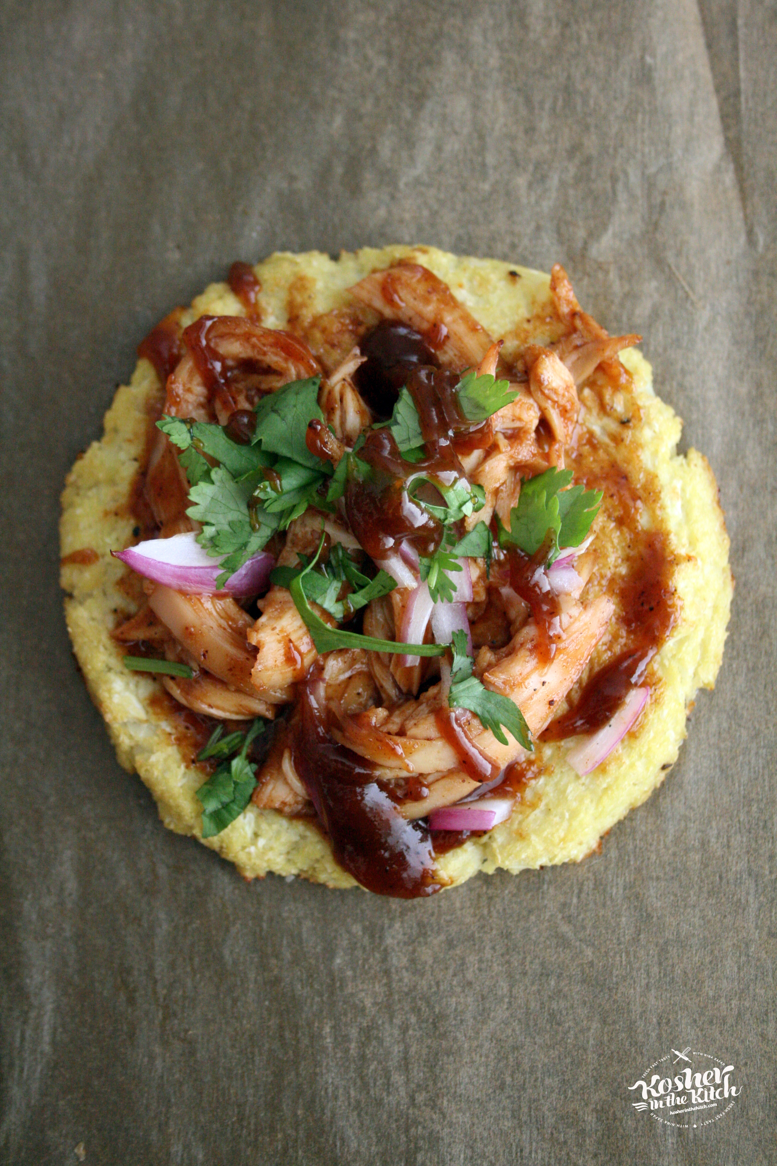 Cauliflower Crust Pizza with Shredded BBQ Chicken