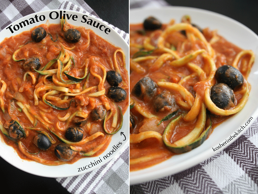 Tomato Olive Sauce with Zucchini Noodles