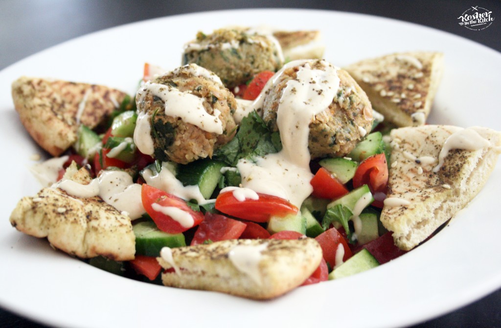 Falafel Salad with Zaatar Toasted Pita Chips