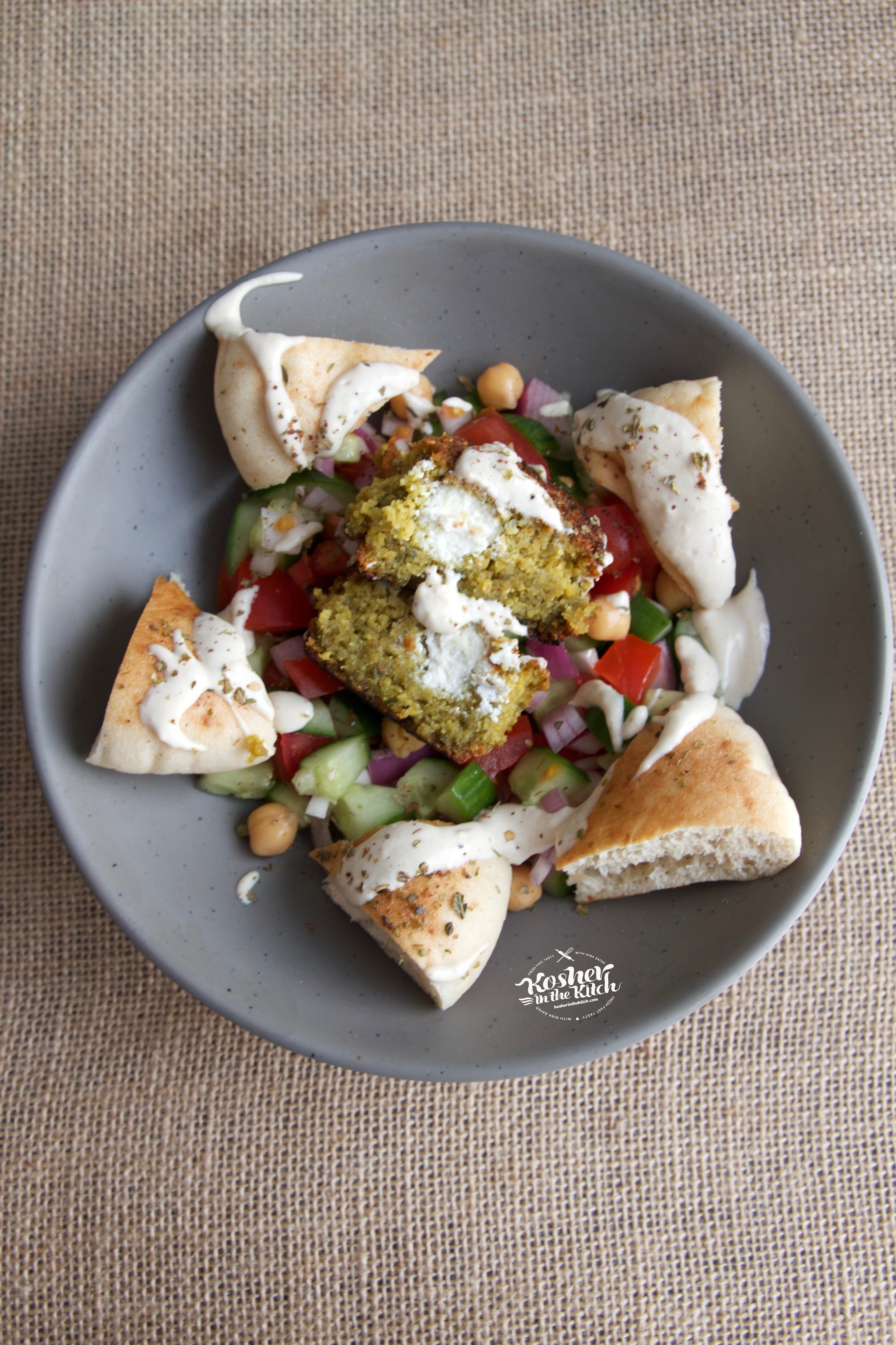 Falafel balls stuffed with goat cheese!
