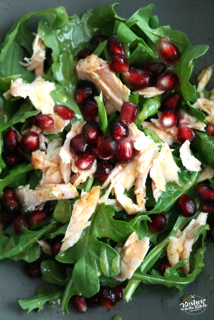 Salmon Arugula Salad with Pomegranate Seeds & Honey Mustard Vinaigrette 