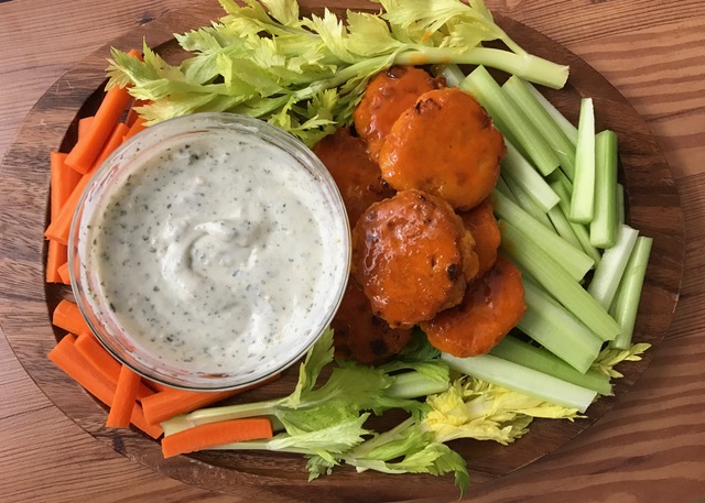 Buffalo Latkes with Ranch Dressing