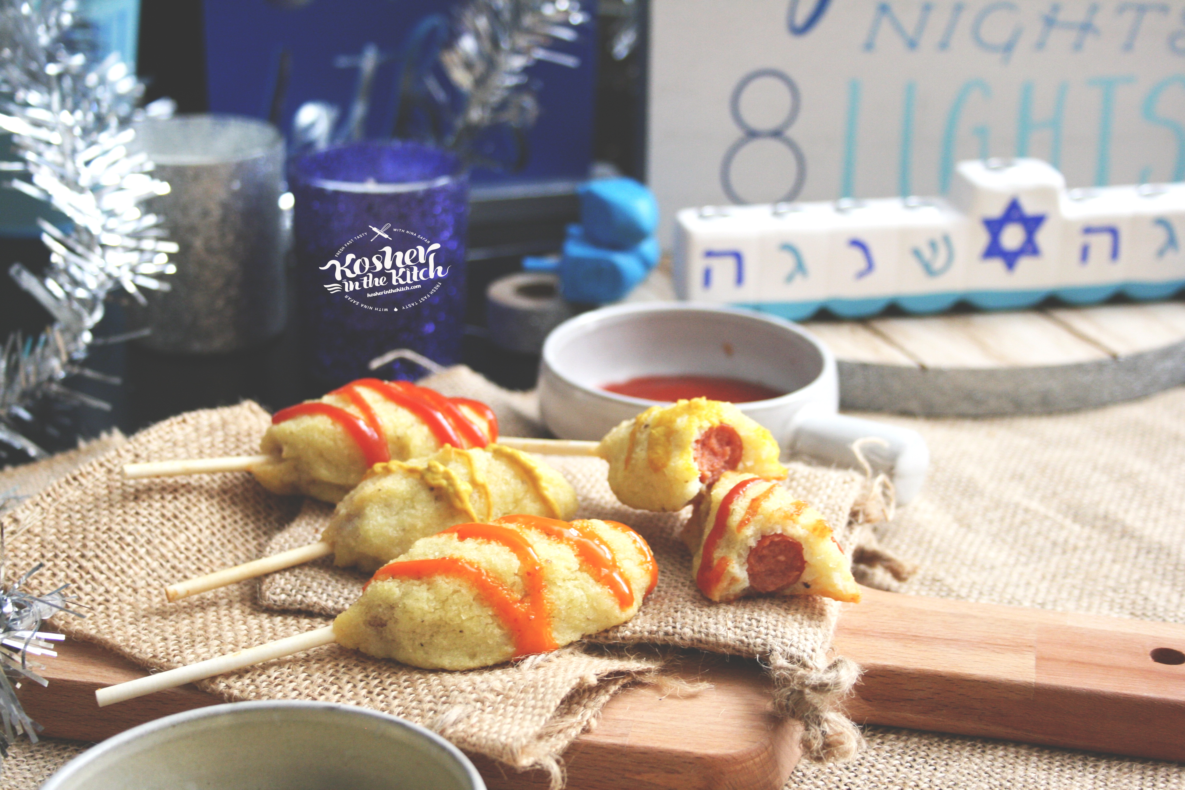 Latke Dogs {Hanukkah Corn Dogs} Mini Franks coated with Latkes Batter