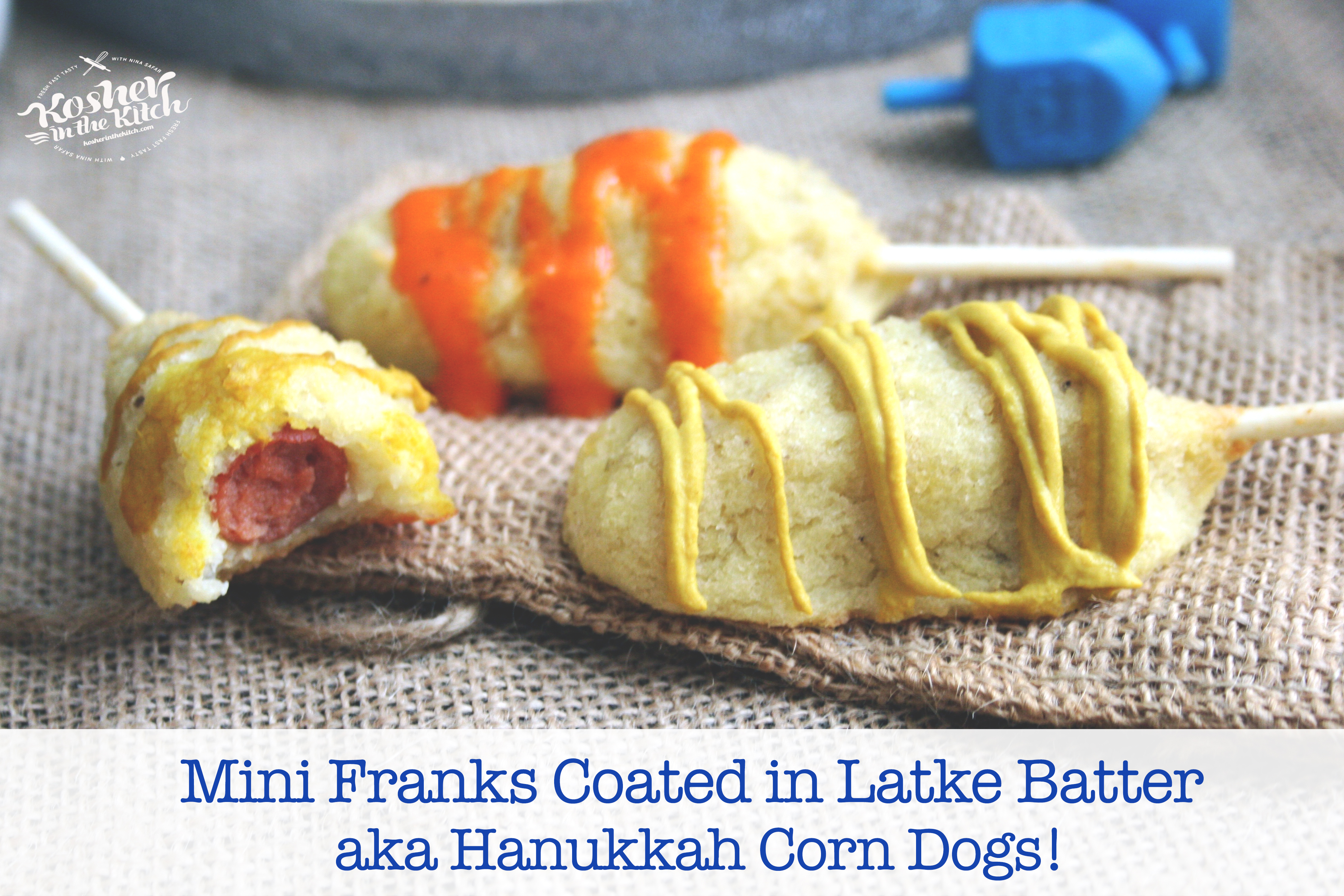 Latke Dogs {Hanukkah Corn Dogs} Mini Franks coated with Latkes Batter
