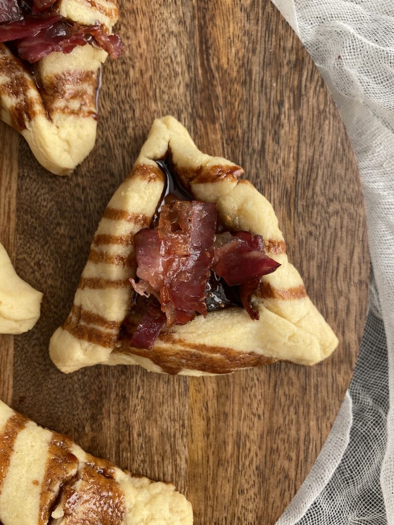 Candied Beef Facon Hamantaschen stuffed with Fig Jam
