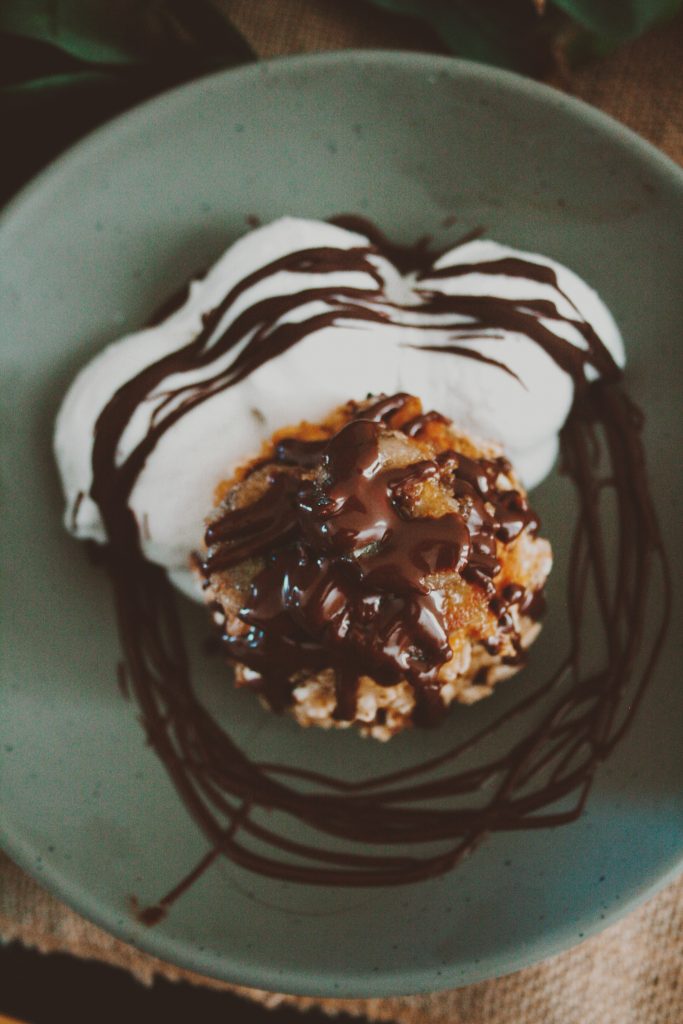 Bananas Foster Matzo Brei with Chocolate