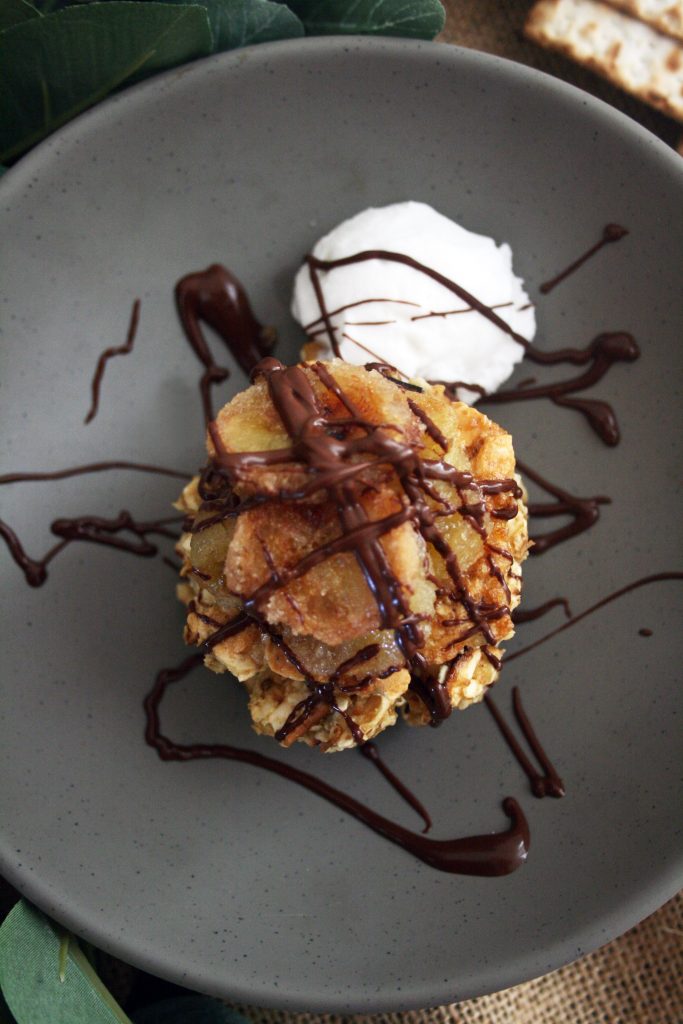 Bananas Foster Matzo Brei with Chocolate