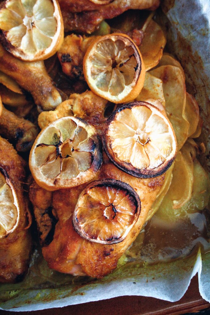 Spiced lemon Chicken with Onions & Potatoes