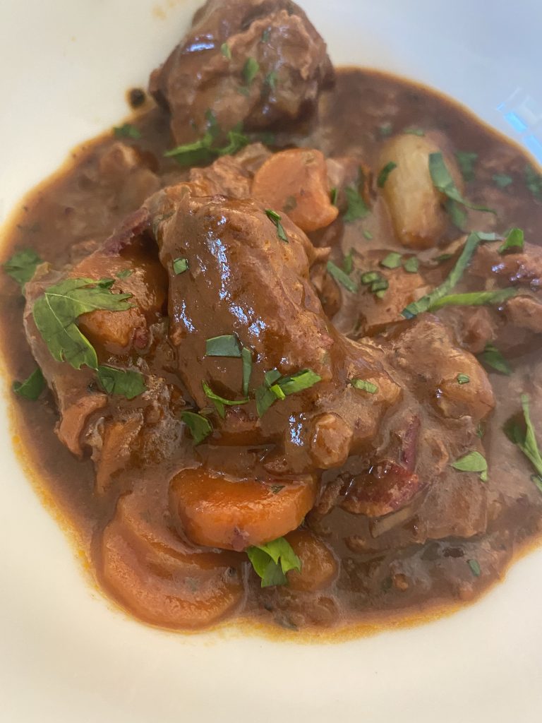 beef bourguignon with kosher beef bacon