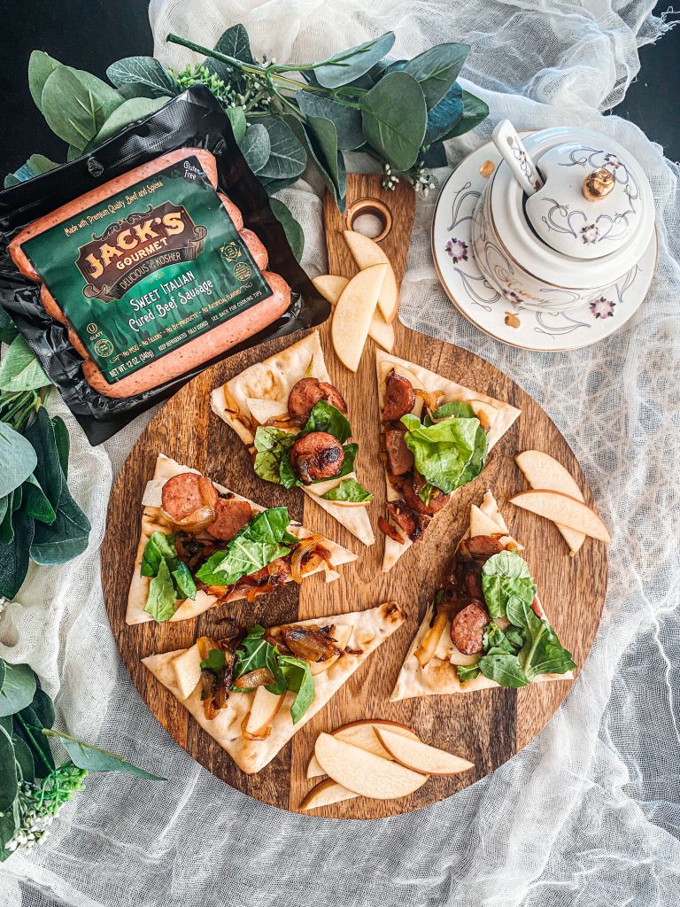 Sausage Flatbread Pizza with Apples & Honey Vinaigrette