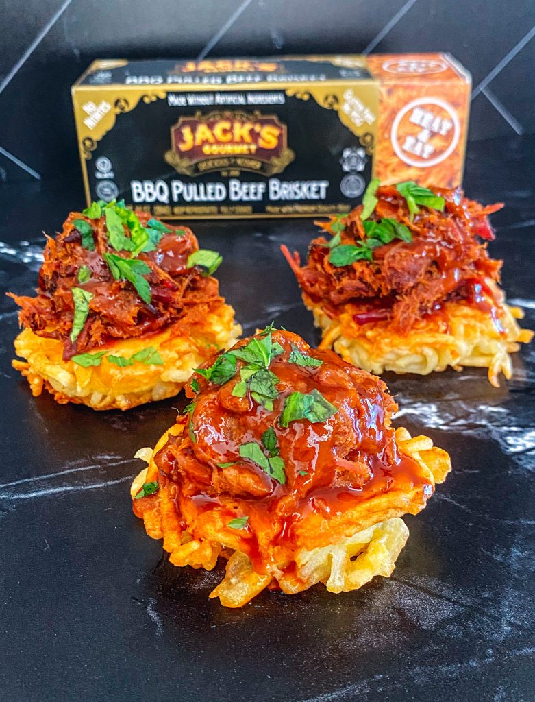 BBQ pulled beef latke sliders