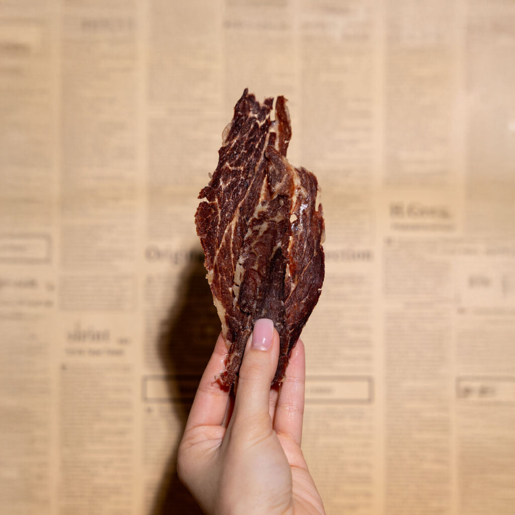 Kosher protein meat chips from Primal Krisp, including chicken and brisket flavors, served as an easy snack for kids